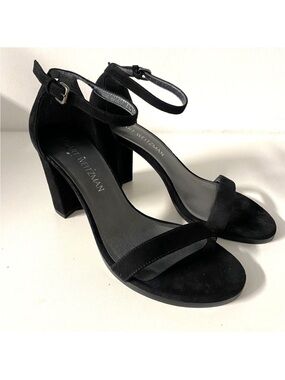 Stuart Weitzman Nearlynude Ankle Strap Sandal Black Open Toe Block Heel …